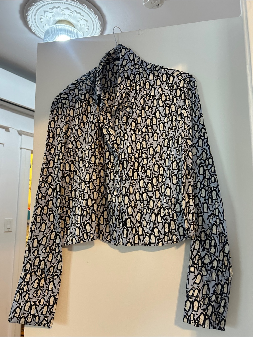 Zara Black & White Abstract Button-Down Shirt